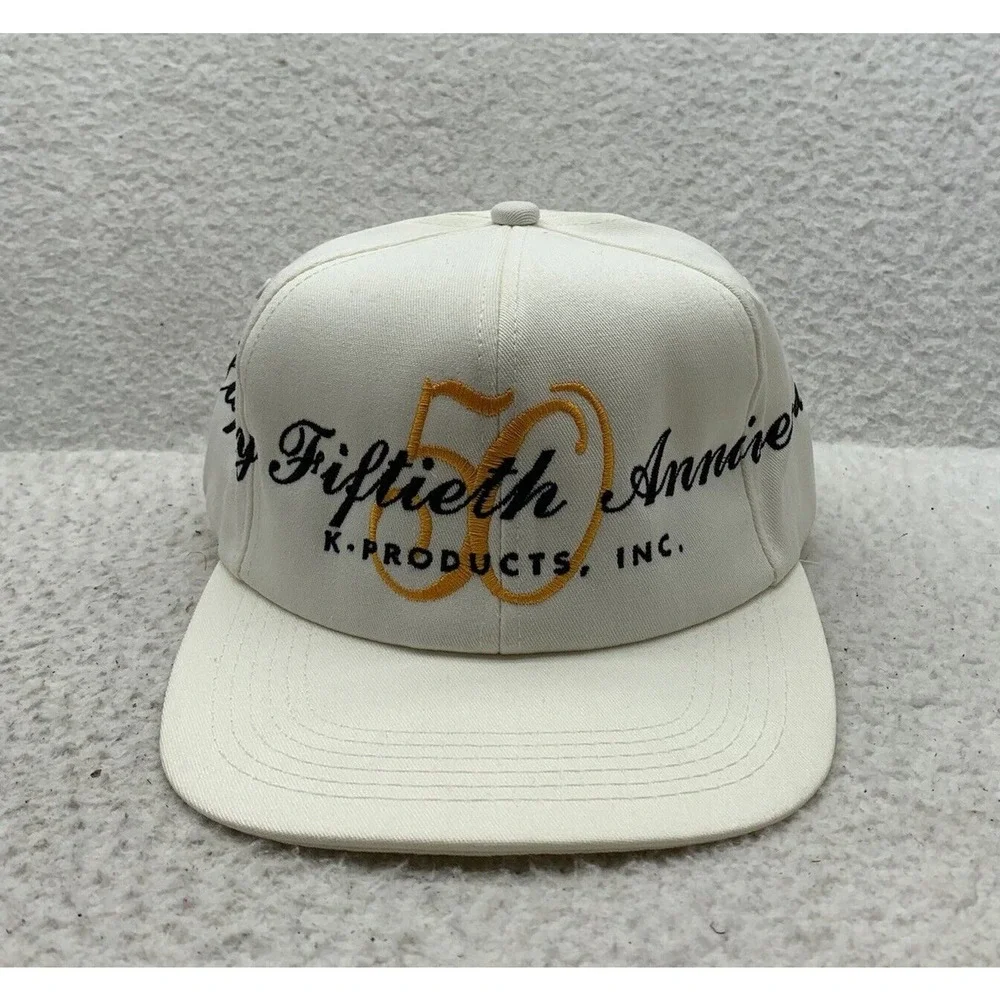 VTG‎ K-Products 50th Anniversary Blockhead Hat Snapback OSFM White Big Logo Rare